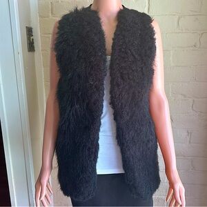 Lebby Collection size medium black faux fur boho knit vest